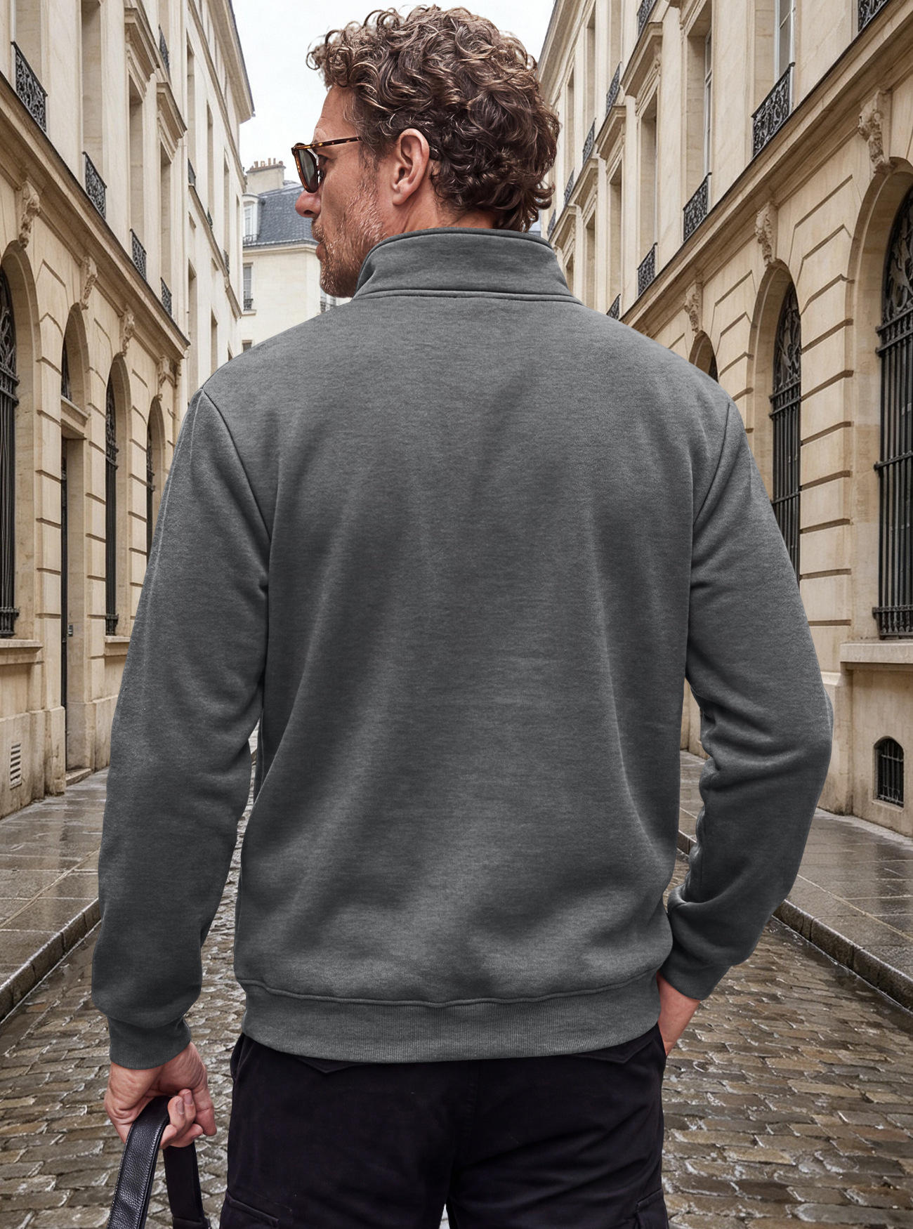 Men's Clothing Tops Jackets Coats Men's Autumn Winter Stand-Up Collar Fleece Lined Jacket with Zipper Side Pockets for Outdoor Casual Long Sleeve Sweater Coat