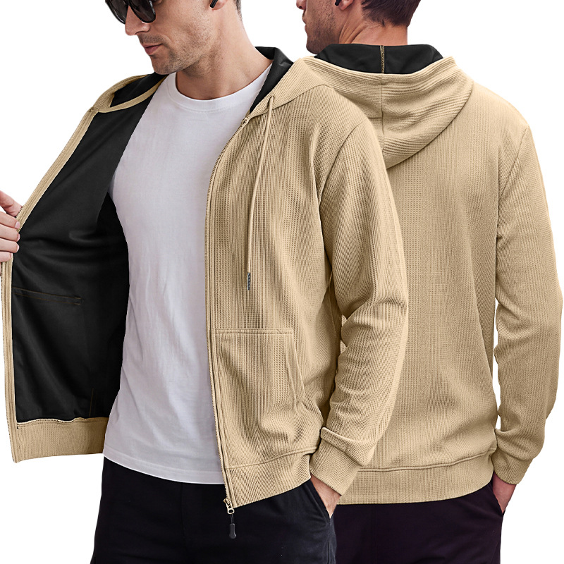 Men's Clothing Tops Sweatshirts Hoodies Men's Jacquard Waffle Pocket Hoodie Pullover Sweatshirt Casual Oversized Athletic Sweatshirt
