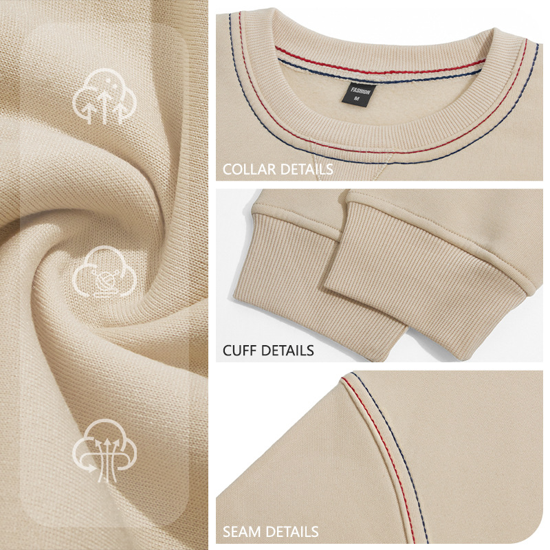 Men's Clothing Tops Sweatshirts Men's Autumn Winter Bright Line Base Shirt Round Neck Ribbed Bottom Swing Top Pulley Cloth Hoodie