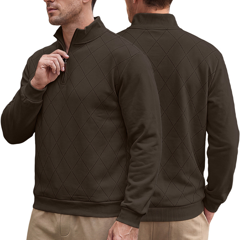 Men's Clothing Tops Sweatshirts Men's American Autumn Winter Semi-Zip Stand-Up Collar Knitwear Diamond Pattern Long Sleeve Pullover Casual Hoodie