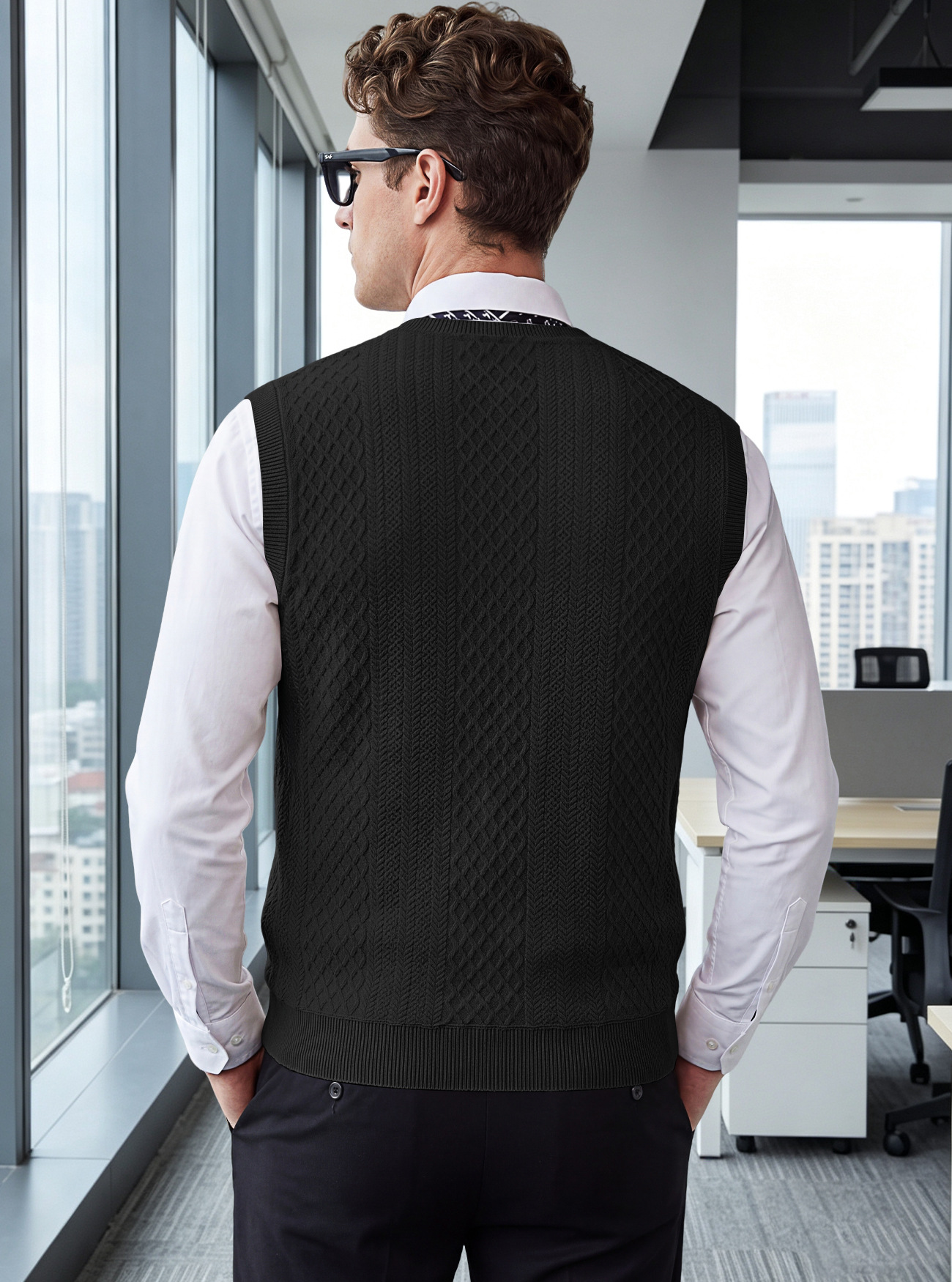 Men's Clothing Tops Tanks Camis Tank Tops Men's Heavyweight V-Neck Vest Textured Jacquard Sleeveless Knit Sweater Vintage Plus Size Casual Vest