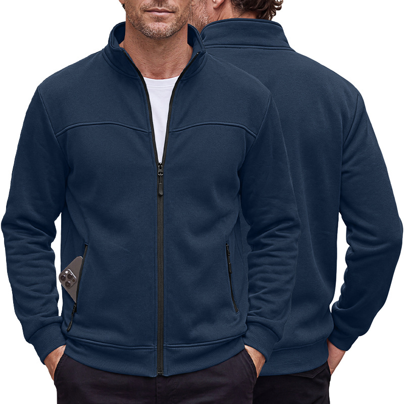 Men's Clothing Tops Jackets Coats Men's Autumn Winter Stand-Up Collar Fleece Lined Jacket with Zipper Side Pockets for Outdoor Casual Long Sleeve Sweater Coat