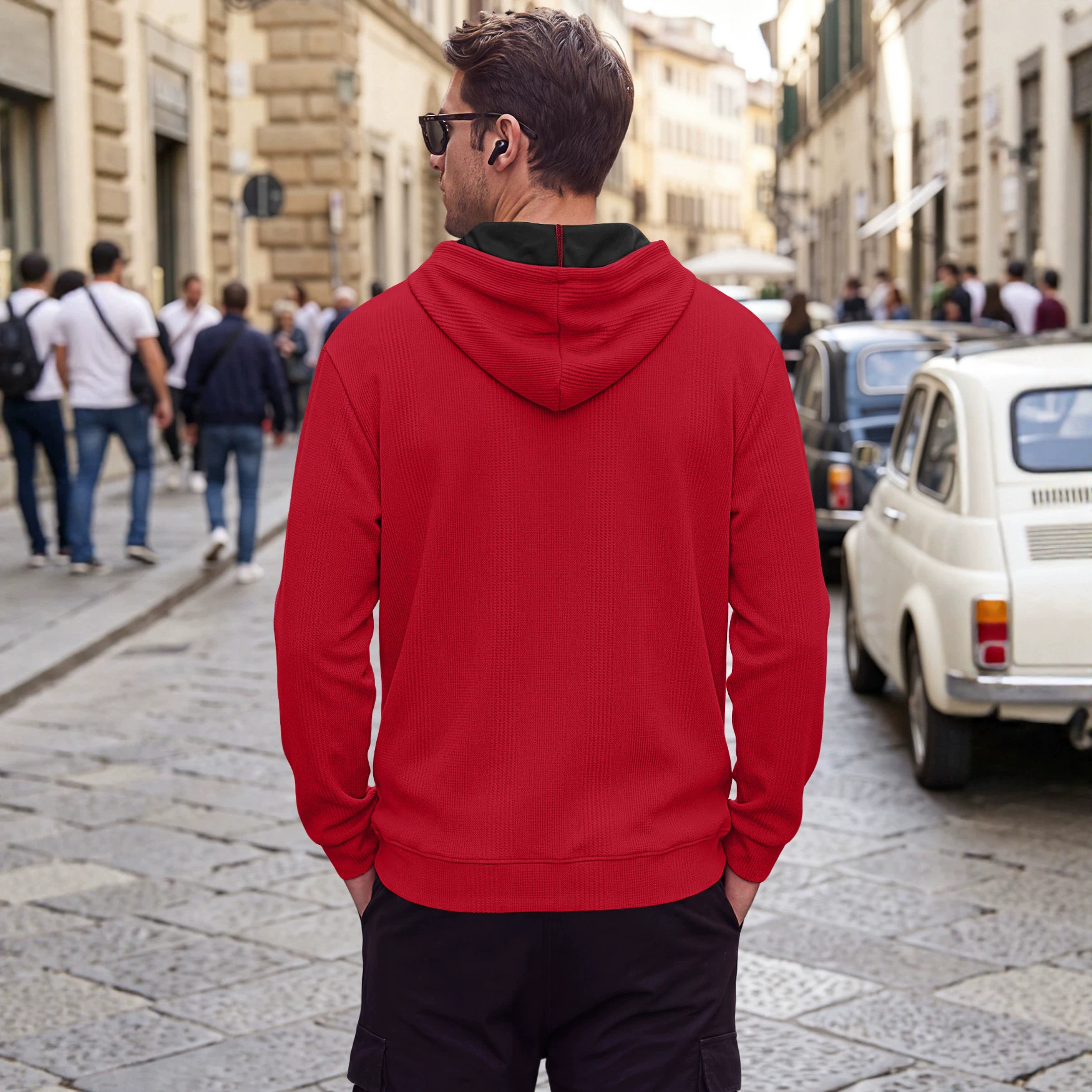 Men's Clothing Tops Sweatshirts Hoodies Men's Jacquard Waffle Pocket Hoodie Pullover Sweatshirt Casual Oversized Athletic Sweatshirt