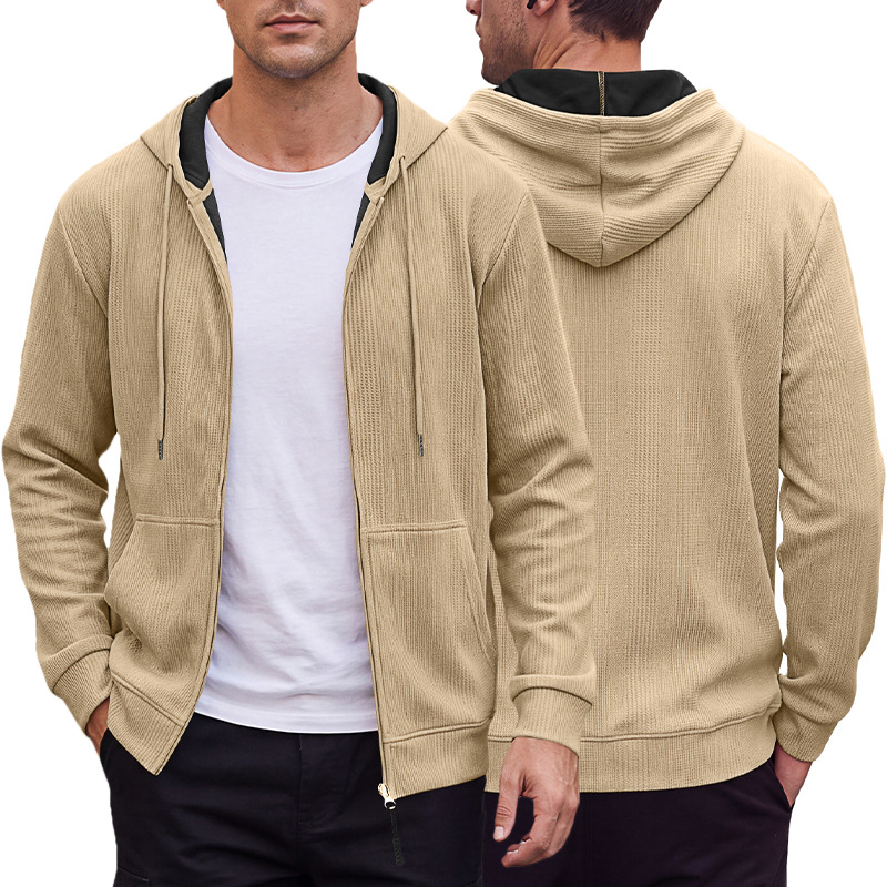 Men's Clothing Tops Sweatshirts Hoodies Men's Jacquard Waffle Pocket Hoodie Pullover Sweatshirt Casual Oversized Athletic Sweatshirt