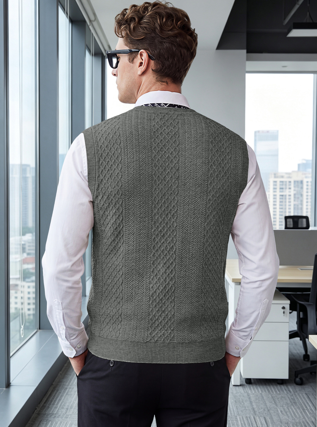 Men's Clothing Tops Tanks Camis Tank Tops Men's Heavyweight V-Neck Vest Textured Jacquard Sleeveless Knit Sweater Vintage Plus Size Casual Vest