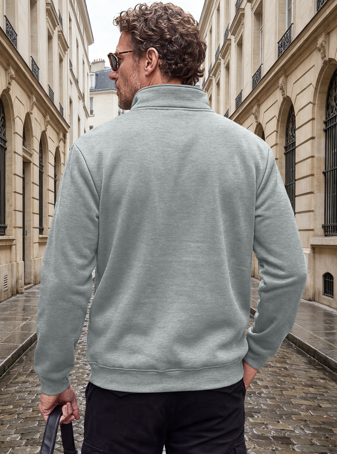 Men's Clothing Tops Jackets Coats Men's Autumn Winter Stand-Up Collar Fleece Lined Jacket with Zipper Side Pockets for Outdoor Casual Long Sleeve Sweater Coat