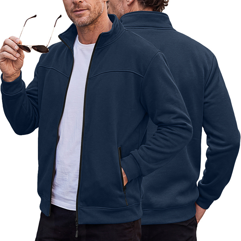 Men's Clothing Tops Jackets Coats Men's Autumn Winter Stand-Up Collar Fleece Lined Jacket with Zipper Side Pockets for Outdoor Casual Long Sleeve Sweater Coat