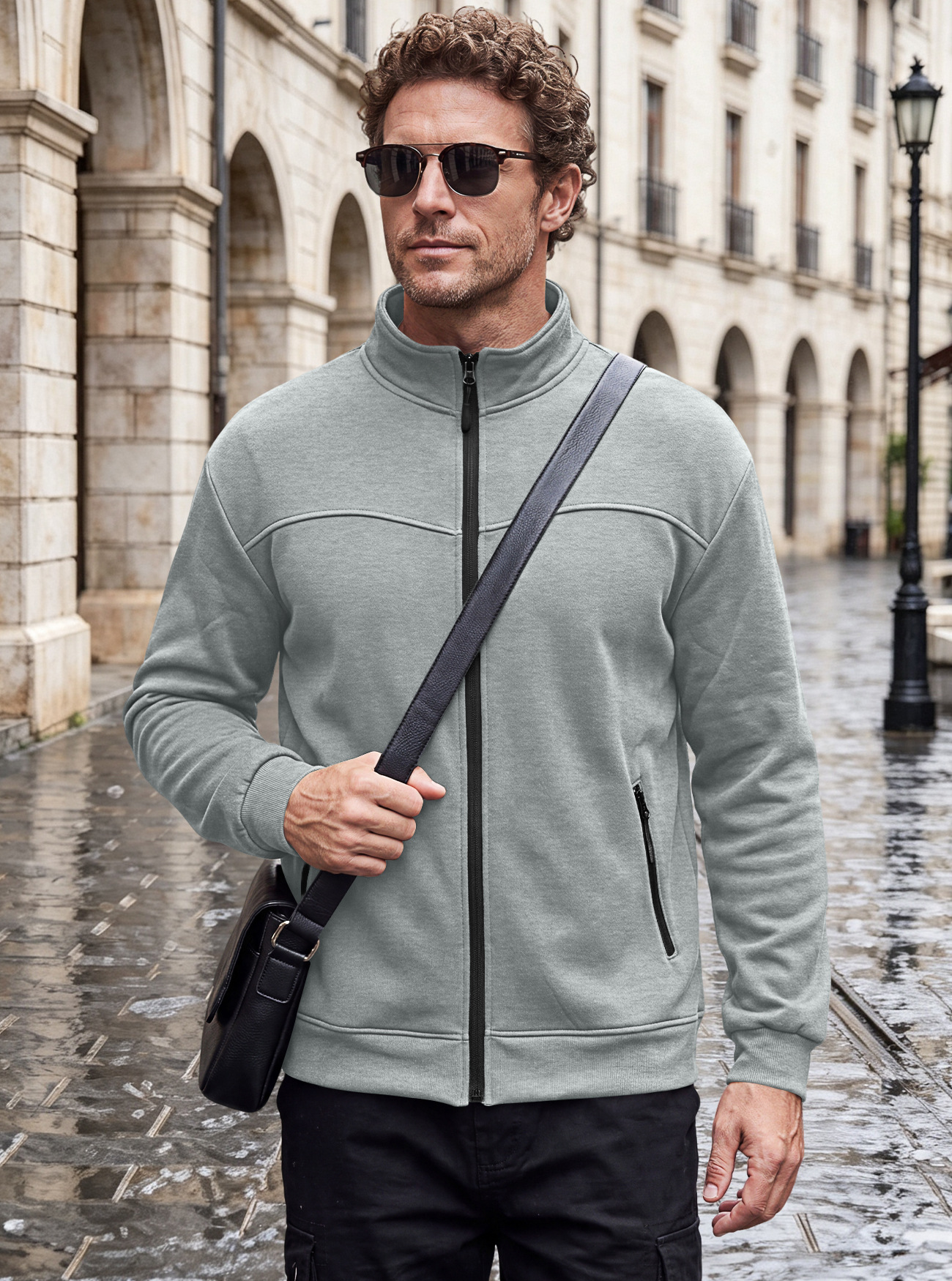 Men's Clothing Tops Jackets Coats Men's Autumn Winter Stand-Up Collar Fleece Lined Jacket with Zipper Side Pockets for Outdoor Casual Long Sleeve Sweater Coat
