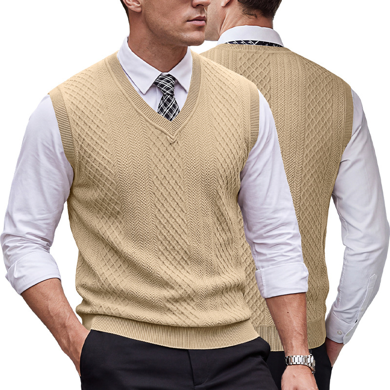 Men's Clothing Tops Tanks Camis Tank Tops Men's Heavyweight V-Neck Vest Textured Jacquard Sleeveless Knit Sweater Vintage Plus Size Casual Vest