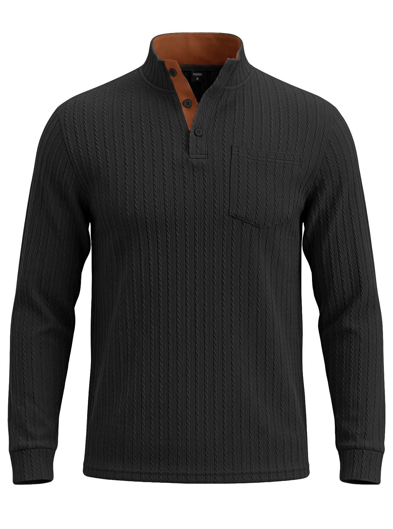 Men's Clothing Tops Sweatshirts Men's American Texture Jacquard Henley Polo Shirt Autumn Winter Chest Pocket Casual Knit Pullover