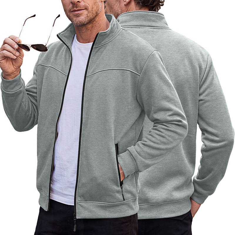 Men's Clothing Tops Jackets Coats Men's Autumn Winter Stand-Up Collar Fleece Lined Jacket with Zipper Side Pockets for Outdoor Casual Long Sleeve Sweater Coat