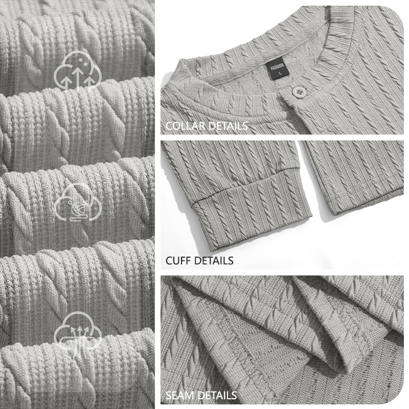 Men's Clothing Tops Sweatshirts Men's Henley Shirt Retro Elastic Texture Pattern Casual Loose Oversized Long Sleeve Hoodie