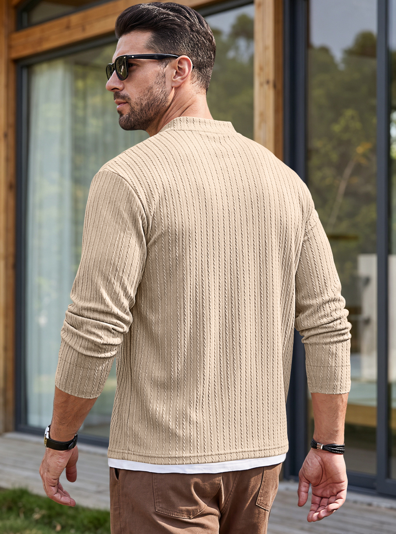 Men's Clothing Tops Sweatshirts Men's American Texture Jacquard Henley Polo Shirt Autumn Winter Chest Pocket Casual Knit Pullover