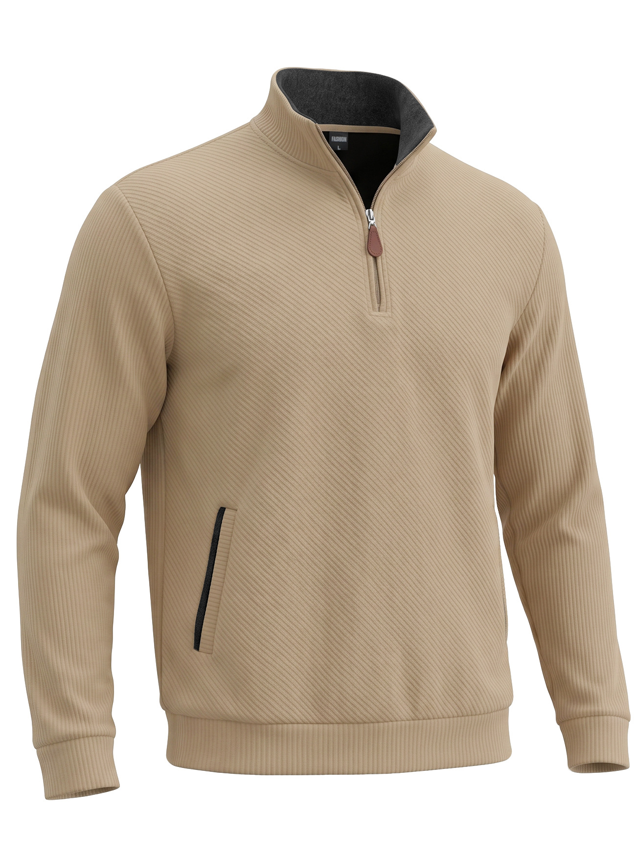 Men's Clothing Tops Sweatshirts Men's Textured Jacquard Stand Up Collar Top American Spring Autumn Zipper Pocket Pullover Casual Hoodie