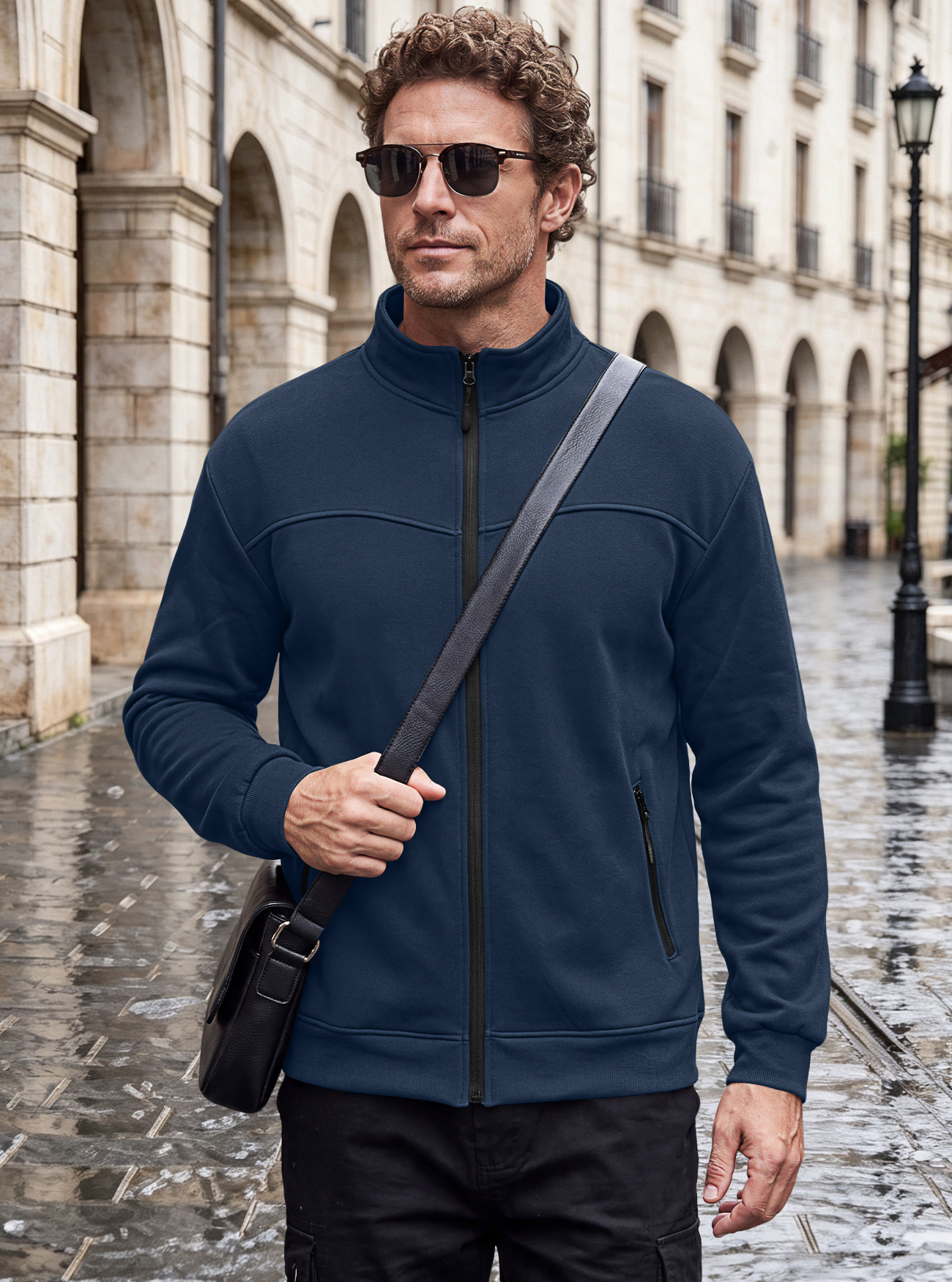 Men's Clothing Tops Jackets Coats Men's Autumn Winter Stand-Up Collar Fleece Lined Jacket with Zipper Side Pockets for Outdoor Casual Long Sleeve Sweater Coat