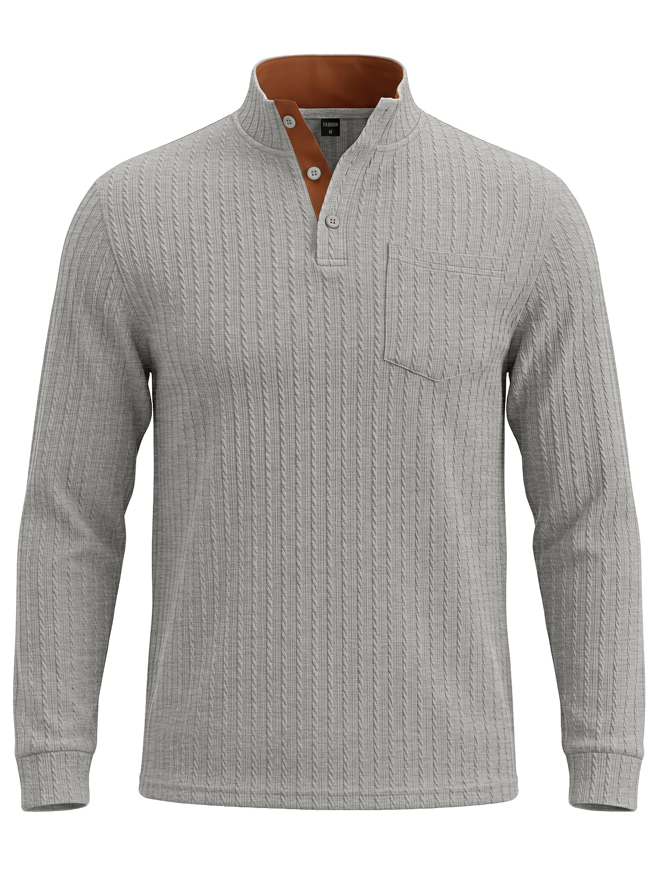 Men's Clothing Tops Sweatshirts Men's American Texture Jacquard Henley Polo Shirt Autumn Winter Chest Pocket Casual Knit Pullover
