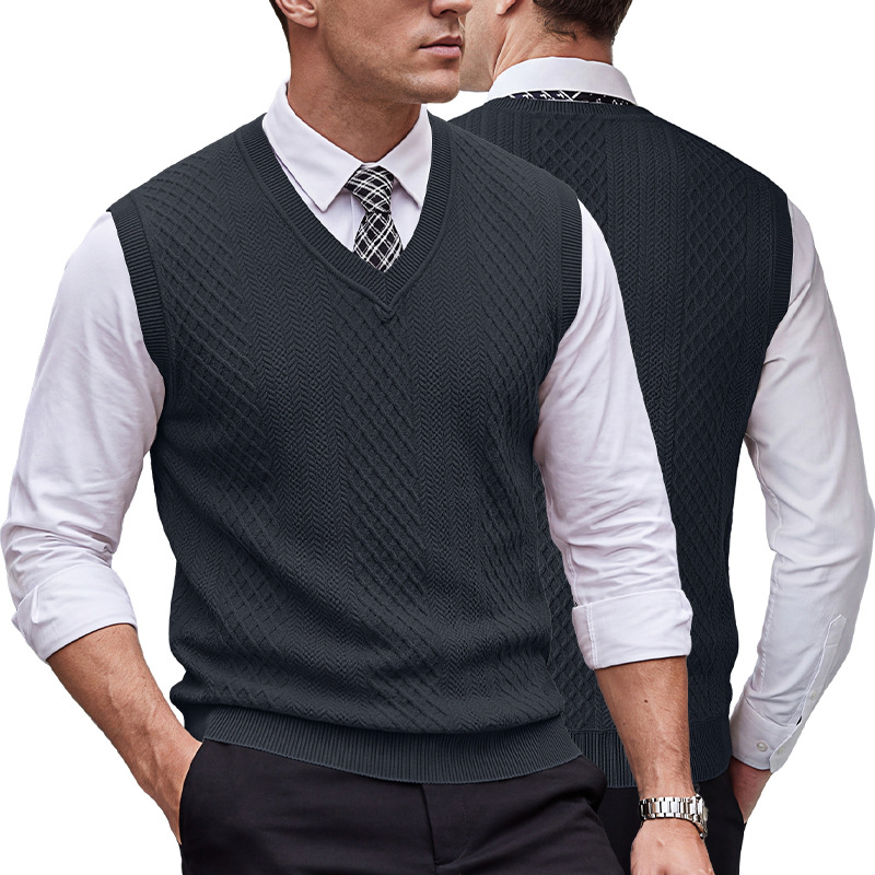 Men's Clothing Tops Tanks Camis Tank Tops Men's Heavyweight V-Neck Vest Textured Jacquard Sleeveless Knit Sweater Vintage Plus Size Casual Vest