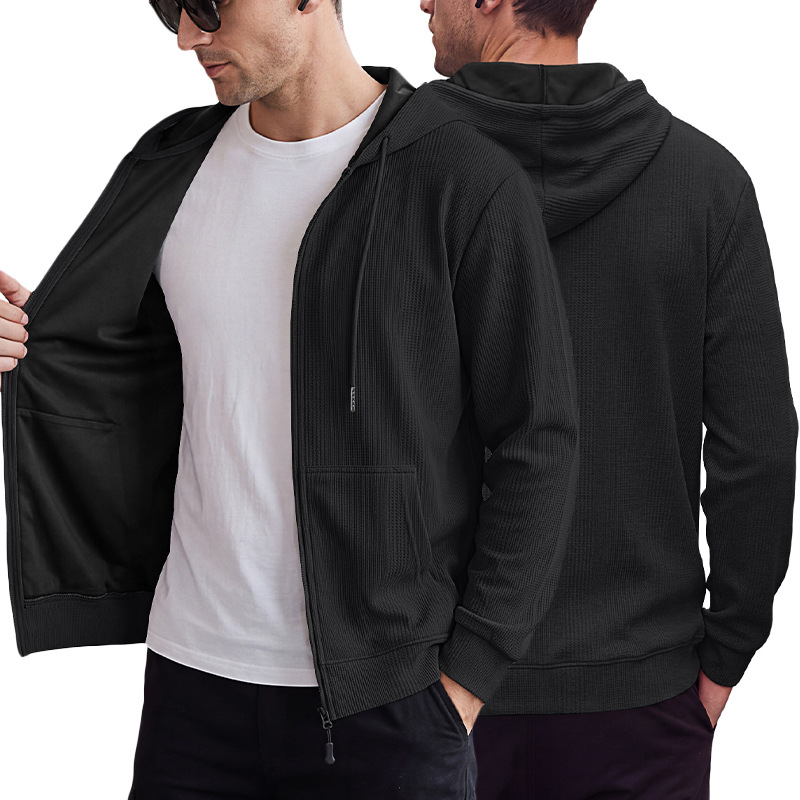 Men's Clothing Tops Sweatshirts Hoodies Men's Jacquard Waffle Pocket Hoodie Pullover Sweatshirt Casual Oversized Athletic Sweatshirt
