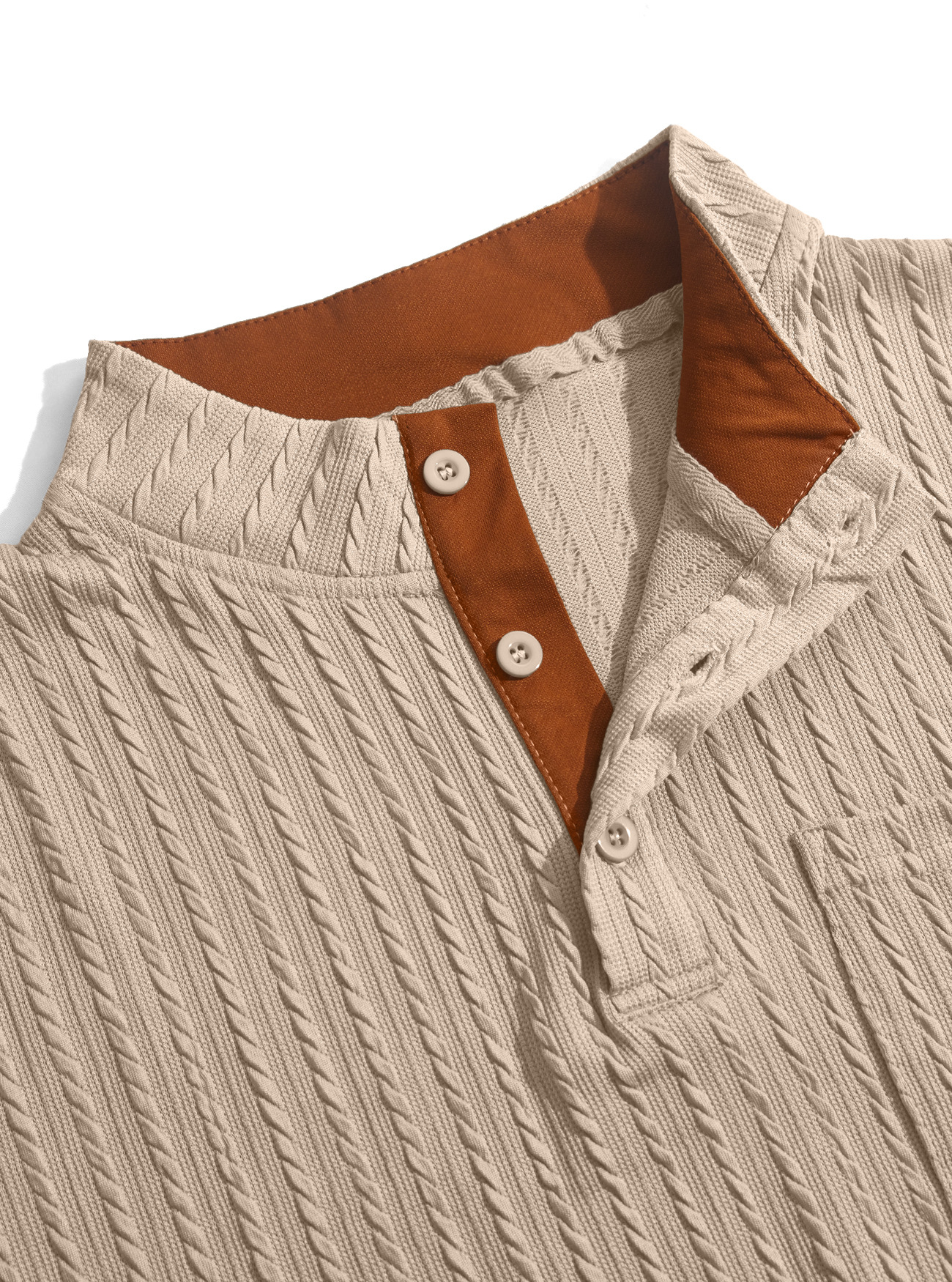 Men's Clothing Tops Sweatshirts Men's American Texture Jacquard Henley Polo Shirt Autumn Winter Chest Pocket Casual Knit Pullover