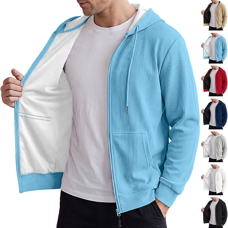 Men's Clothing Tops Sweatshirts Hoodies Men's Jacquard Waffle Pocket Hoodie Pullover Sweatshirt Casual Oversized Athletic Sweatshirt