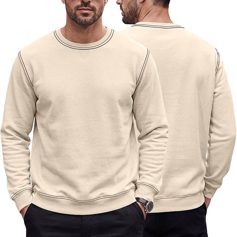 Men's Clothing Tops Sweatshirts Men's Autumn Winter Bright Line Base Shirt Round Neck Ribbed Bottom Swing Top Pulley Cloth Hoodie