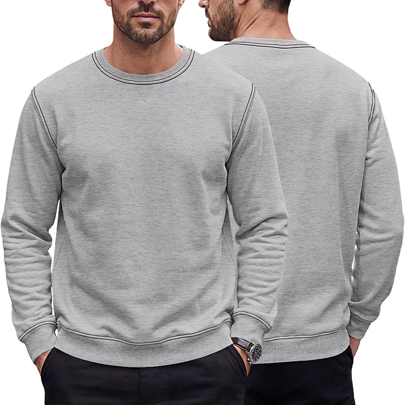 Men's Clothing Tops Sweatshirts Men's Autumn Winter Bright Line Base Shirt Round Neck Ribbed Bottom Swing Top Pulley Cloth Hoodie