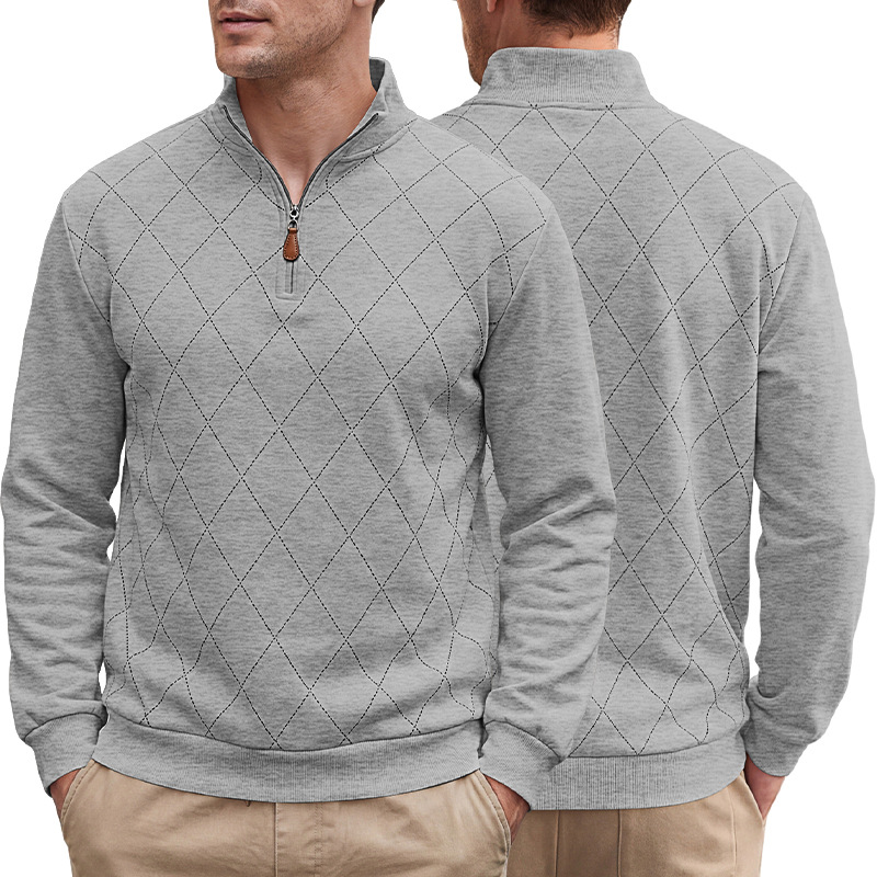 Men's Clothing Tops Sweatshirts Men's American Autumn Winter Semi-Zip Stand-Up Collar Knitwear Diamond Pattern Long Sleeve Pullover Casual Hoodie