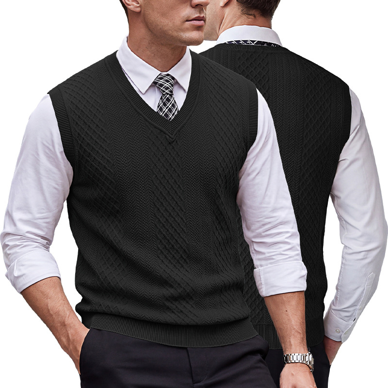 Men's Clothing Tops Tanks Camis Tank Tops Men's Heavyweight V-Neck Vest Textured Jacquard Sleeveless Knit Sweater Vintage Plus Size Casual Vest