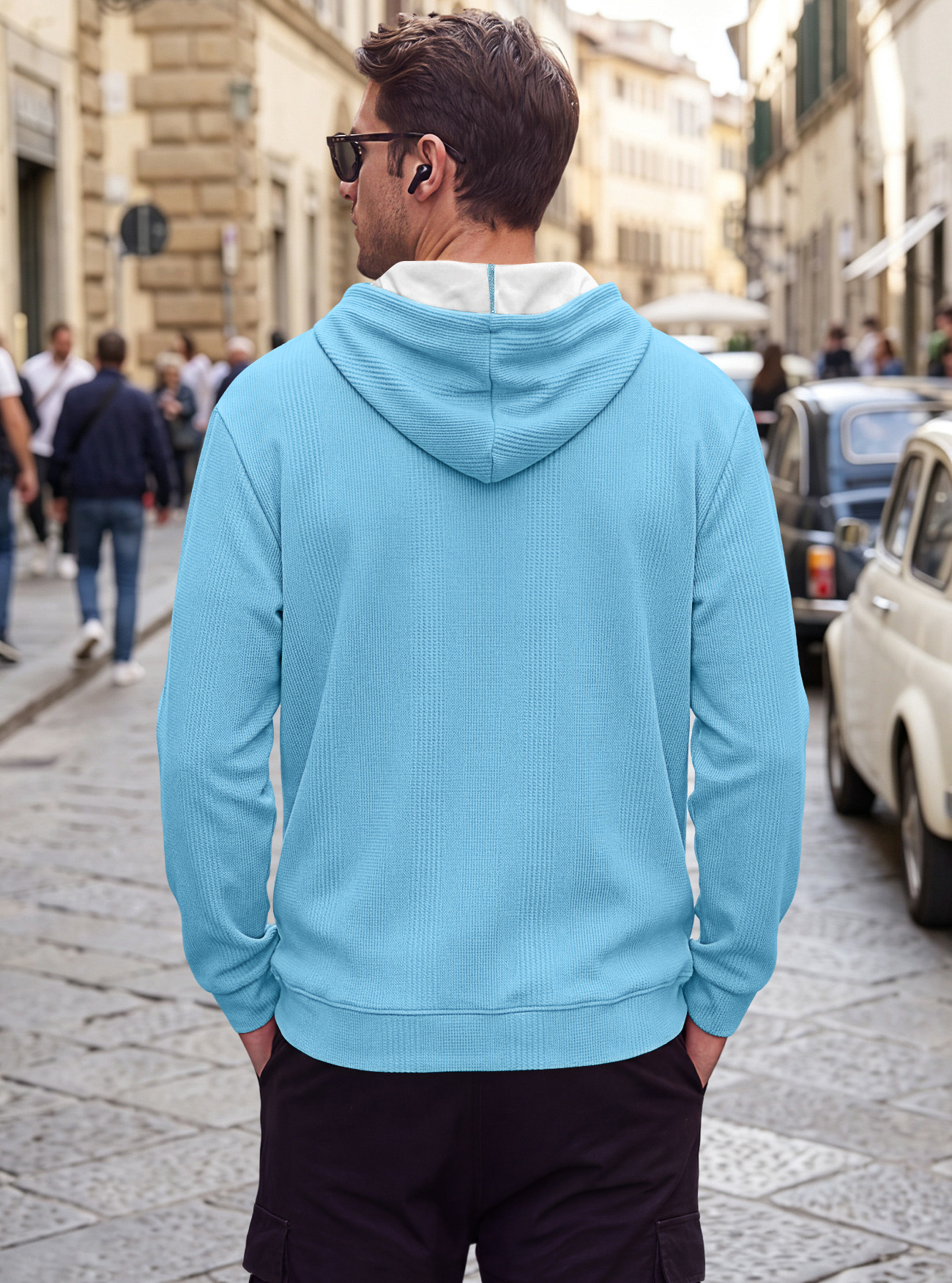 Men's Clothing Tops Sweatshirts Hoodies Men's Jacquard Waffle Pocket Hoodie Pullover Sweatshirt Casual Oversized Athletic Sweatshirt