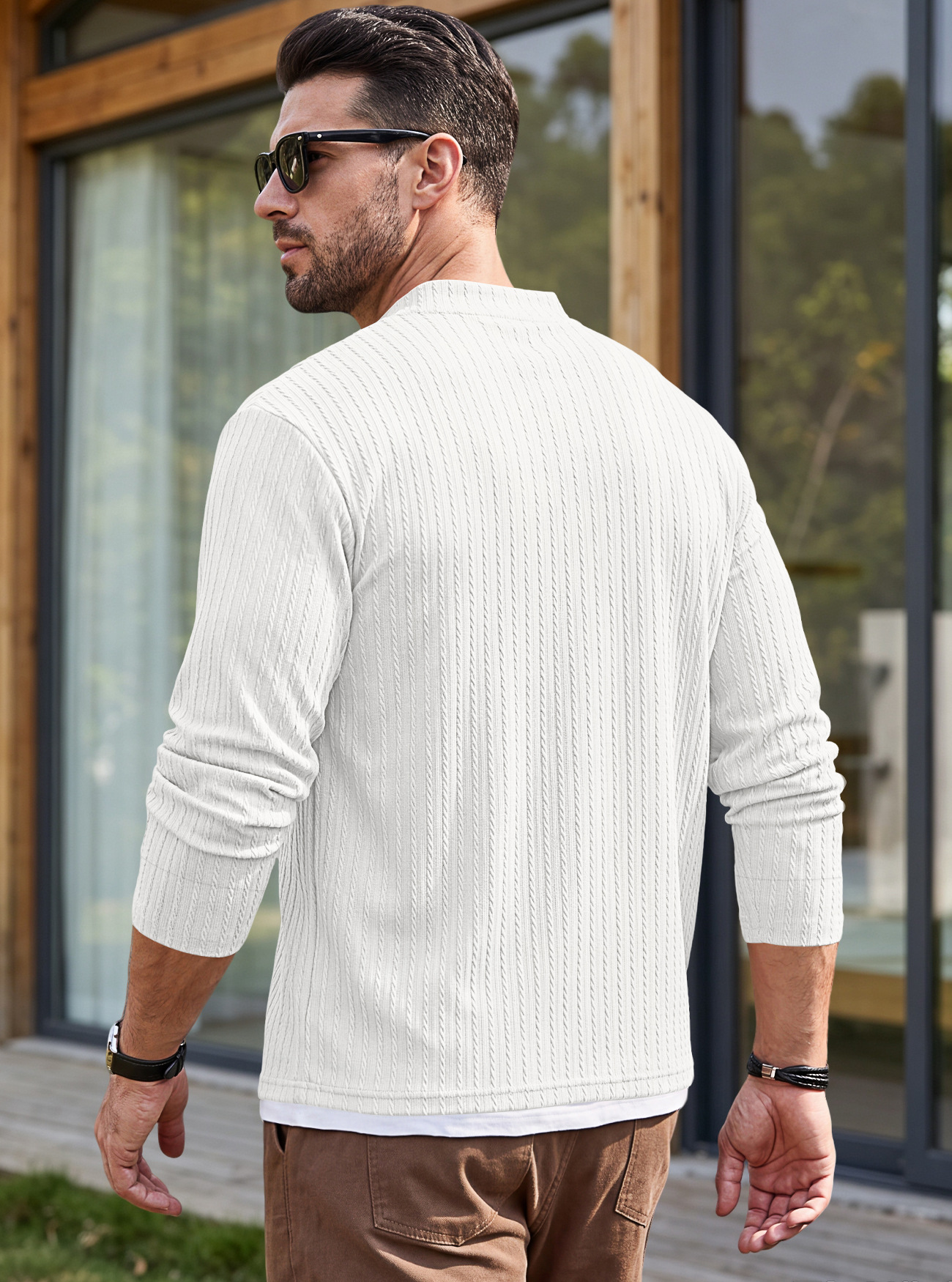 Men's Clothing Tops Sweatshirts Men's American Texture Jacquard Henley Polo Shirt Autumn Winter Chest Pocket Casual Knit Pullover
