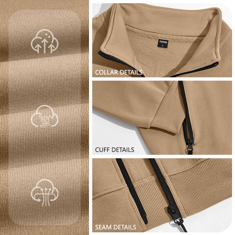Men's Clothing Tops Jackets Coats Men's Autumn Winter Stand-Up Collar Fleece Lined Jacket with Zipper Side Pockets for Outdoor Casual Long Sleeve Sweater Coat
