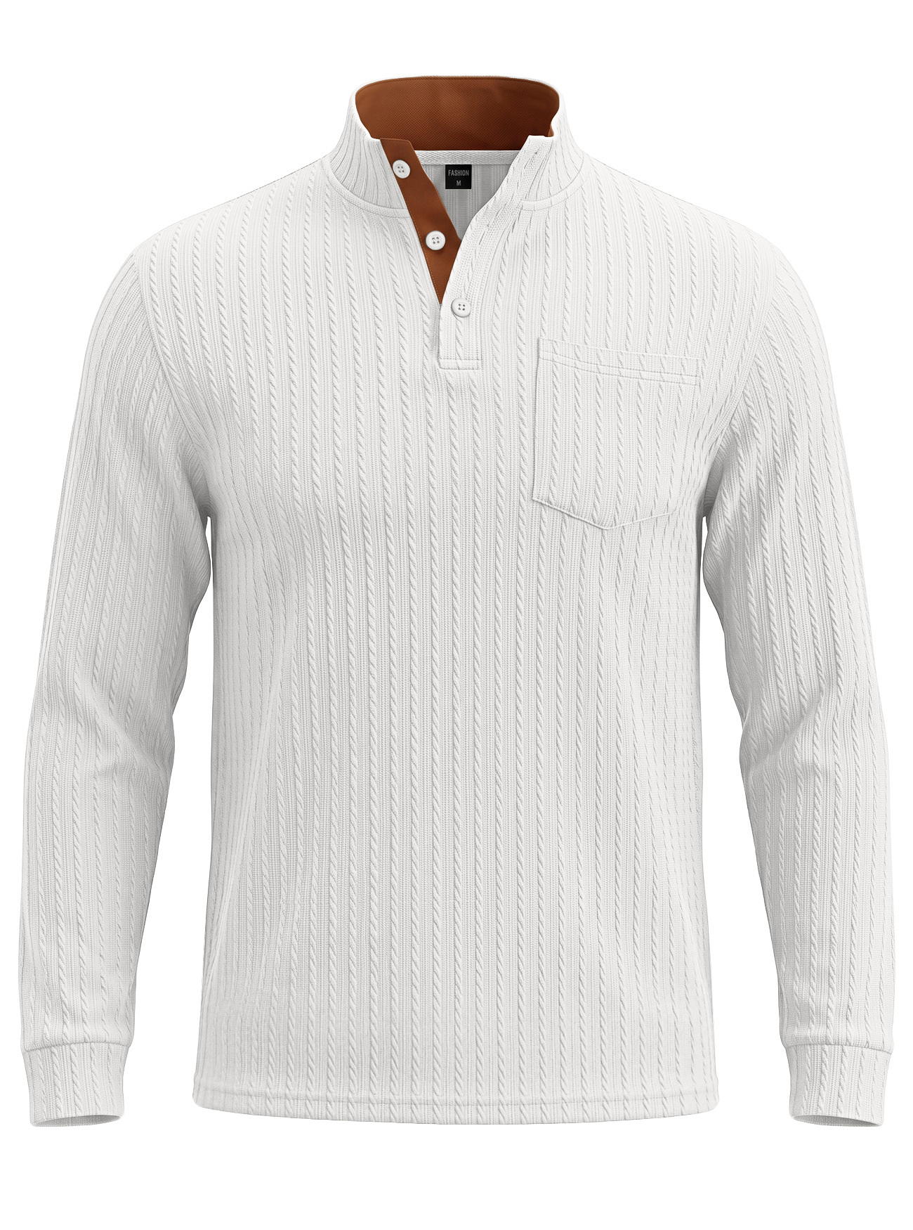 Men's Clothing Tops Sweatshirts Men's American Texture Jacquard Henley Polo Shirt Autumn Winter Chest Pocket Casual Knit Pullover