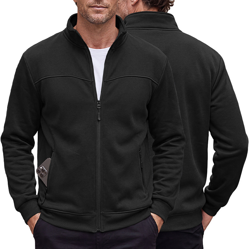 Men's Clothing Tops Jackets Coats Men's Autumn Winter Stand-Up Collar Fleece Lined Jacket with Zipper Side Pockets for Outdoor Casual Long Sleeve Sweater Coat
