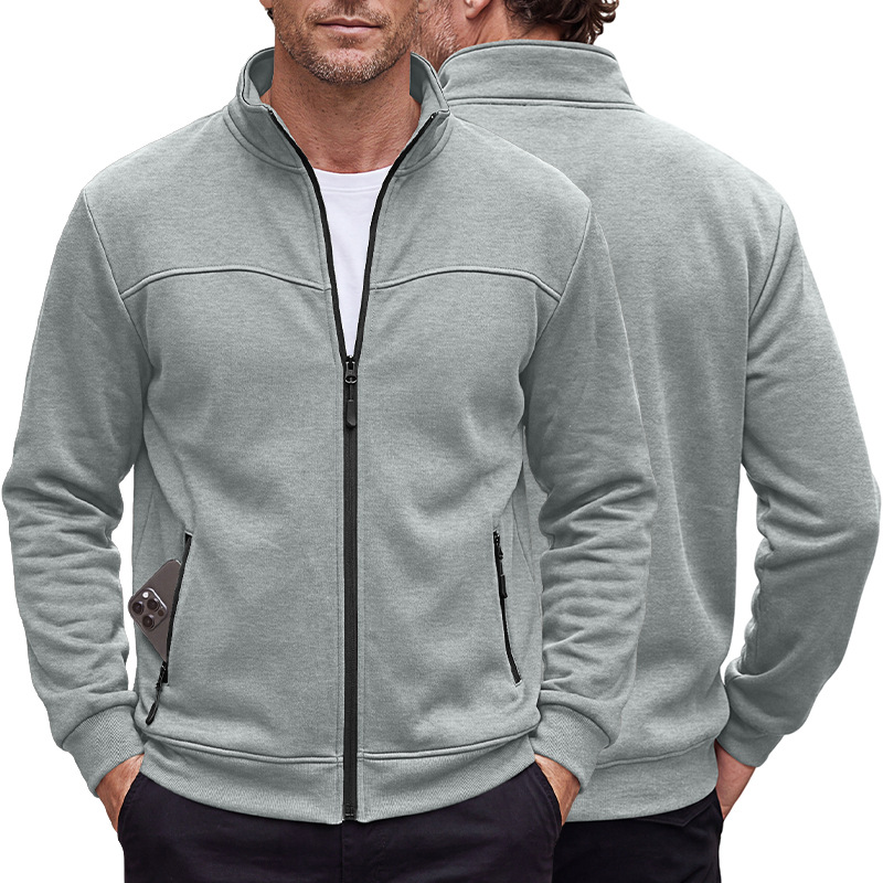 Men's Clothing Tops Jackets Coats Men's Autumn Winter Stand-Up Collar Fleece Lined Jacket with Zipper Side Pockets for Outdoor Casual Long Sleeve Sweater Coat