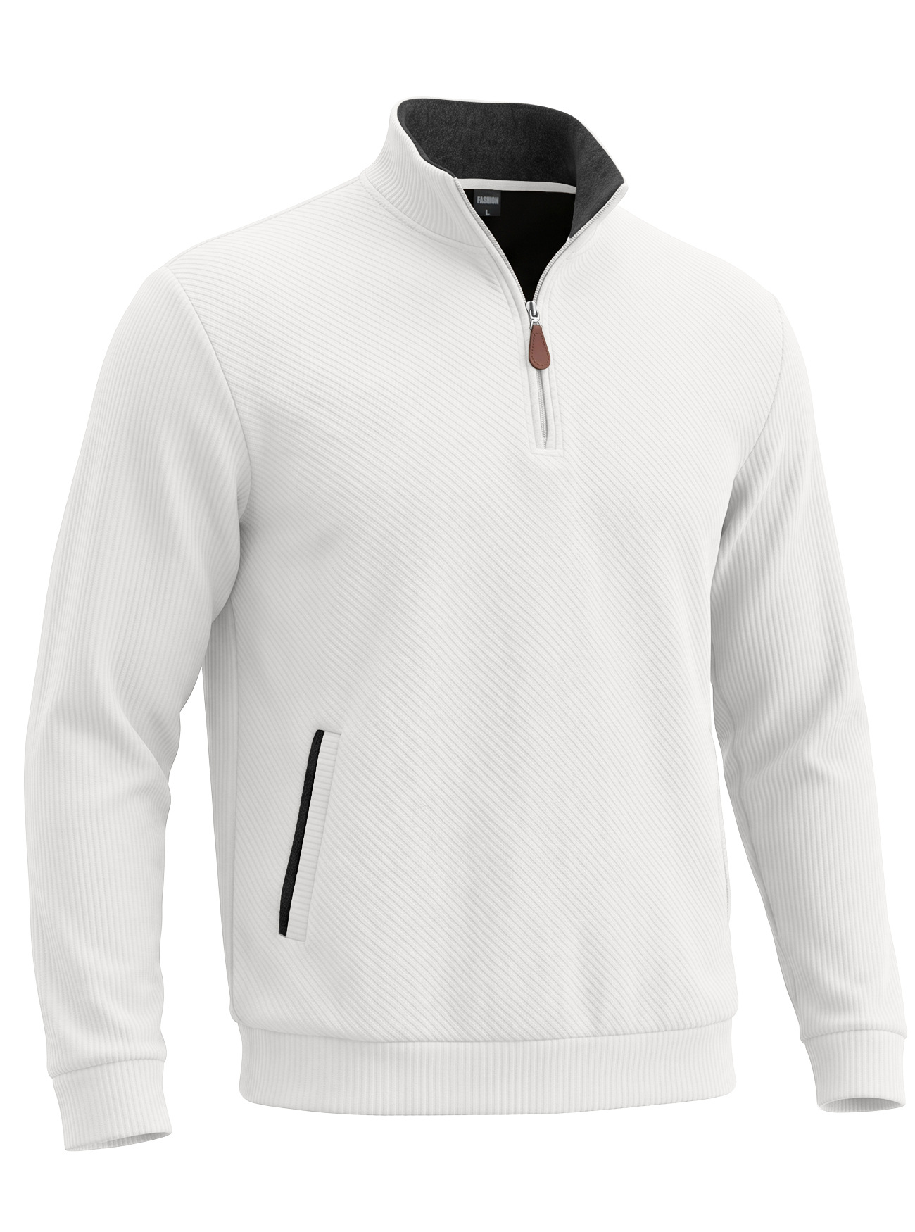 Men's Clothing Tops Sweatshirts Men's Textured Jacquard Stand Up Collar Top American Spring Autumn Zipper Pocket Pullover Casual Hoodie