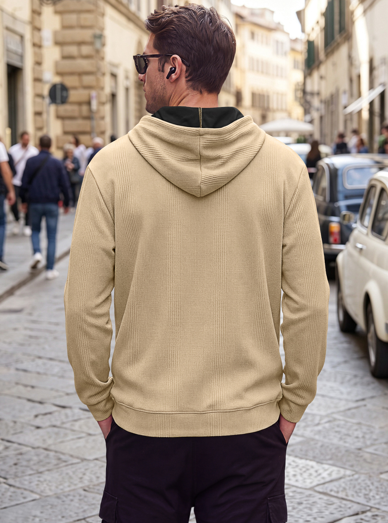 Men's Clothing Tops Sweatshirts Hoodies Men's Jacquard Waffle Pocket Hoodie Pullover Sweatshirt Casual Oversized Athletic Sweatshirt