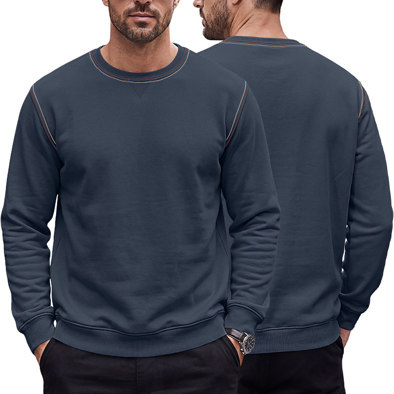 Men's Clothing Tops Sweatshirts Men's Autumn Winter Bright Line Base Shirt Round Neck Ribbed Bottom Swing Top Pulley Cloth Hoodie