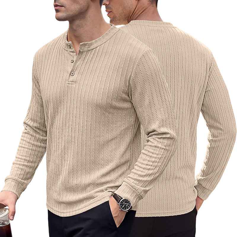 Men's Clothing Tops Sweatshirts Men's Henley Shirt Retro Elastic Texture Pattern Casual Loose Oversized Long Sleeve Hoodie