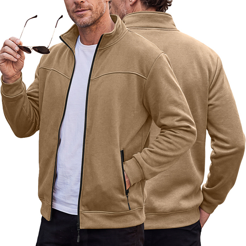 Men's Clothing Tops Jackets Coats Men's Autumn Winter Stand-Up Collar Fleece Lined Jacket with Zipper Side Pockets for Outdoor Casual Long Sleeve Sweater Coat