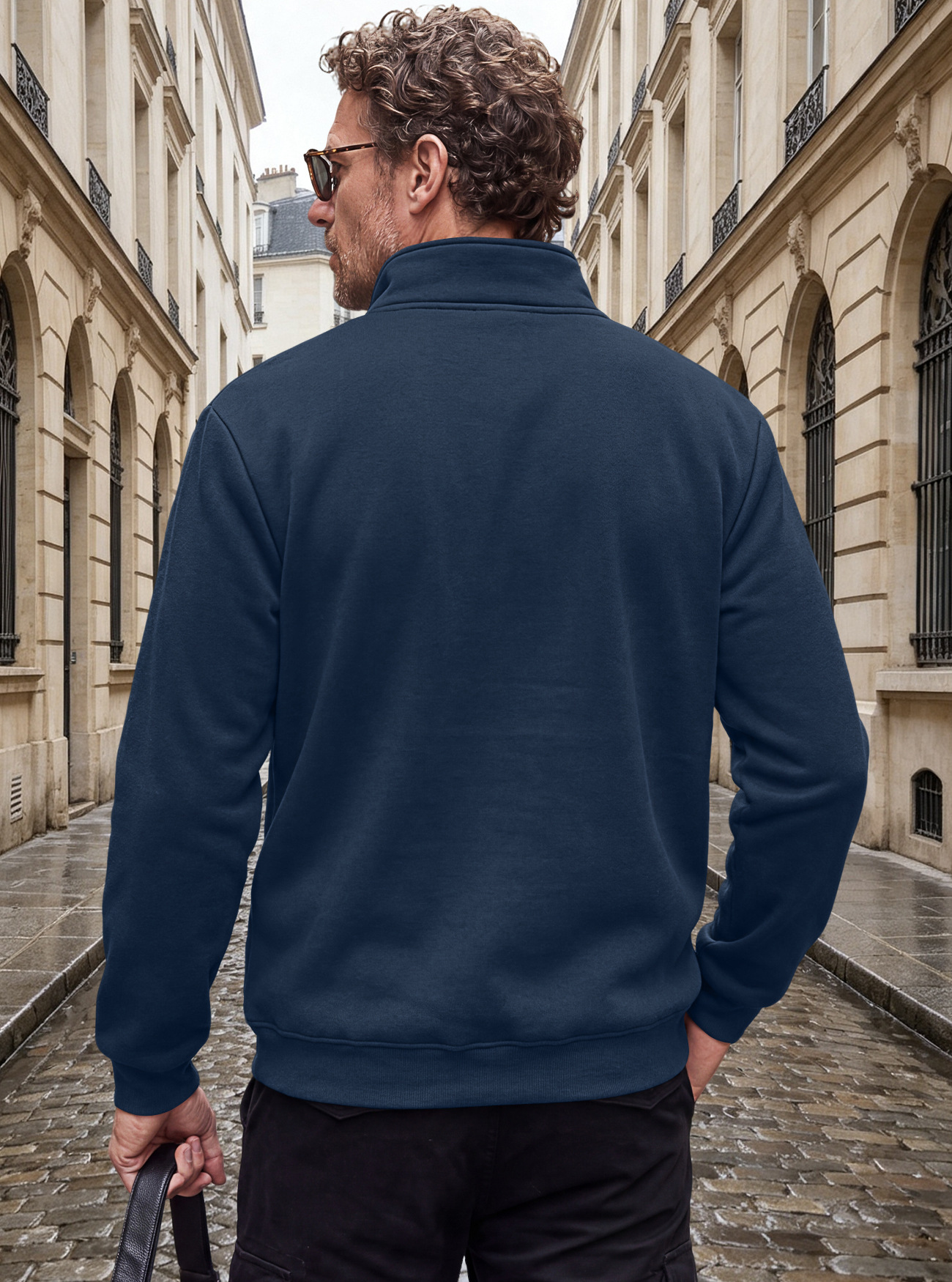 Men's Clothing Tops Jackets Coats Men's Autumn Winter Stand-Up Collar Fleece Lined Jacket with Zipper Side Pockets for Outdoor Casual Long Sleeve Sweater Coat