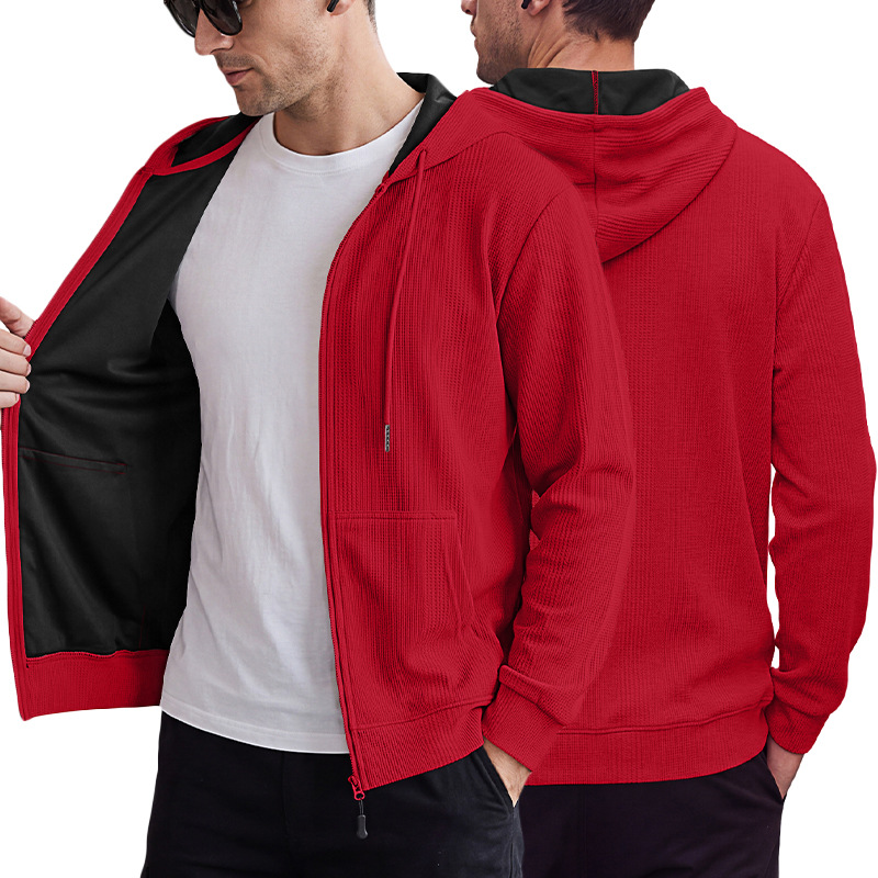 Men's Clothing Tops Sweatshirts Hoodies Men's Jacquard Waffle Pocket Hoodie Pullover Sweatshirt Casual Oversized Athletic Sweatshirt
