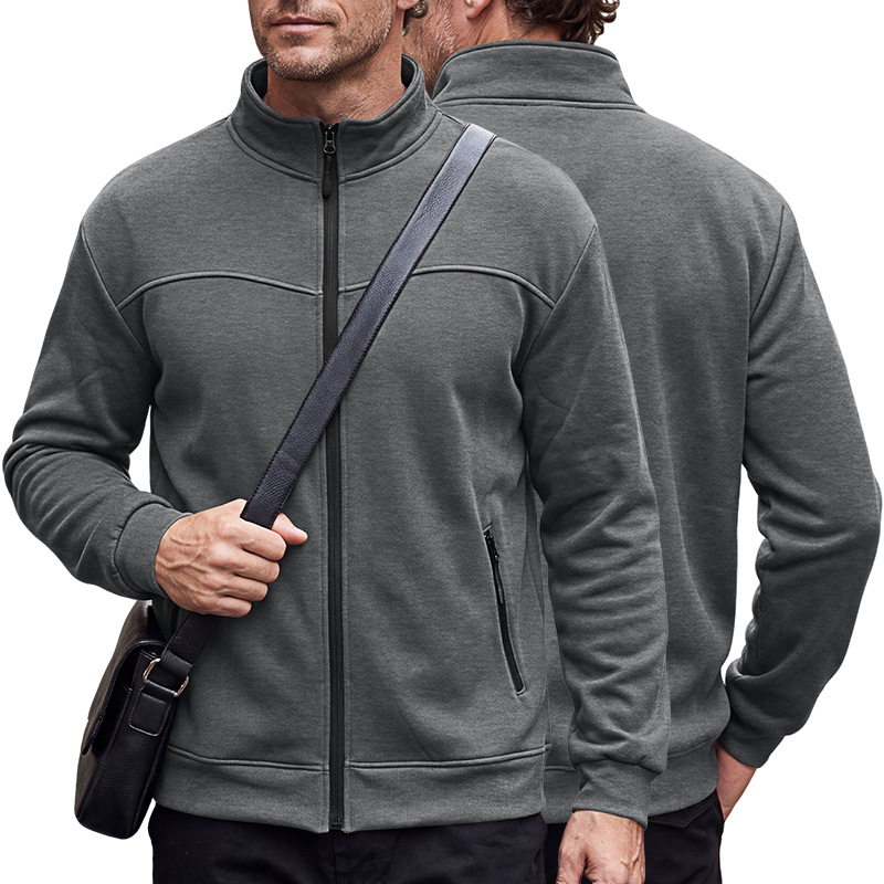 Men's Clothing Tops Jackets Coats Men's Autumn Winter Stand-Up Collar Fleece Lined Jacket with Zipper Side Pockets for Outdoor Casual Long Sleeve Sweater Coat