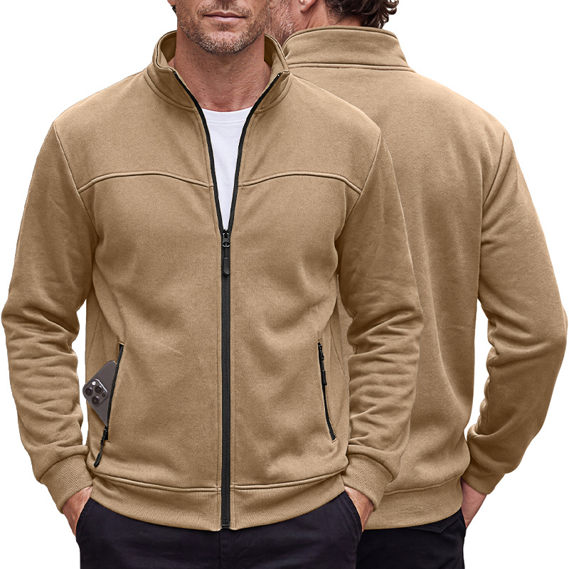 Men's Clothing Tops Jackets Coats Men's Autumn Winter Stand-Up Collar Fleece Lined Jacket with Zipper Side Pockets for Outdoor Casual Long Sleeve Sweater Coat