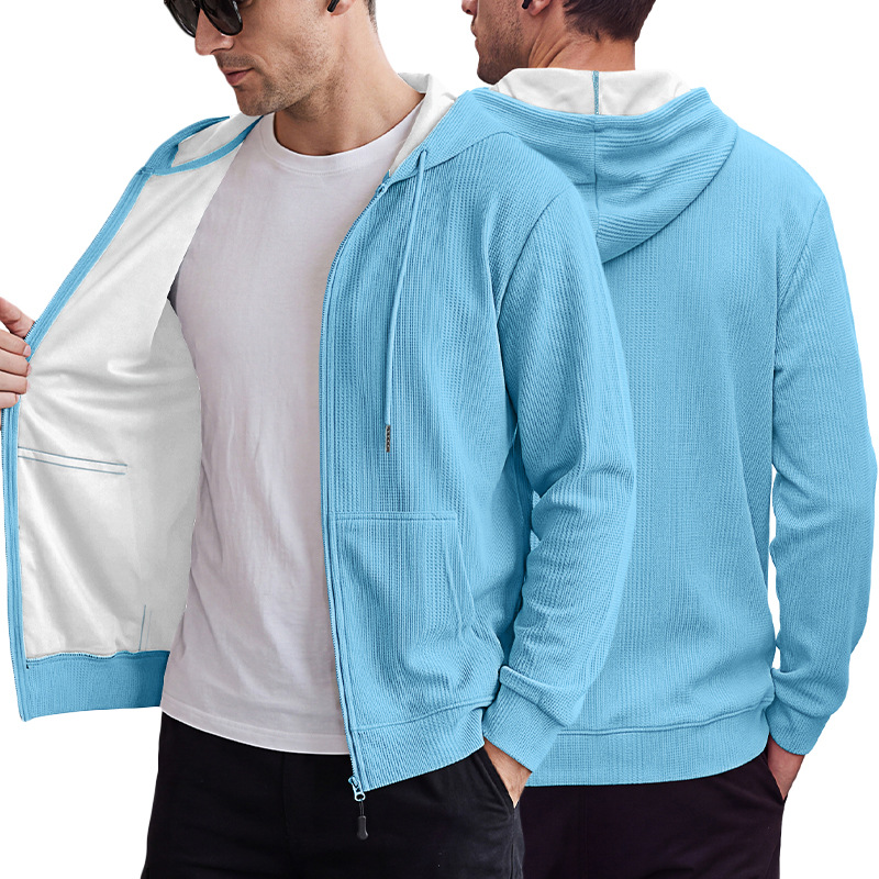Men's Clothing Tops Sweatshirts Hoodies Men's Jacquard Waffle Pocket Hoodie Pullover Sweatshirt Casual Oversized Athletic Sweatshirt
