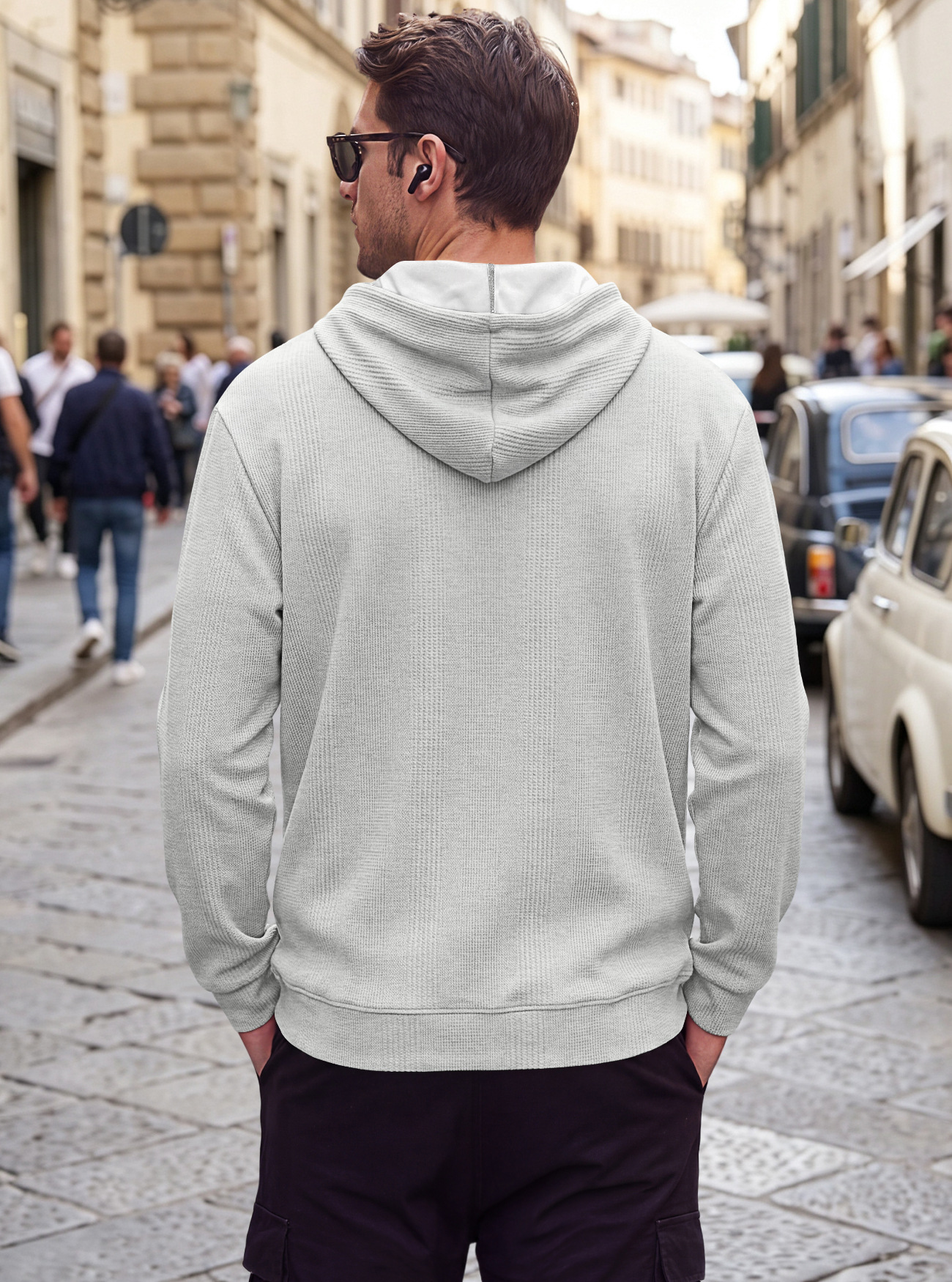 Men's Clothing Tops Sweatshirts Hoodies Men's Jacquard Waffle Pocket Hoodie Pullover Sweatshirt Casual Oversized Athletic Sweatshirt