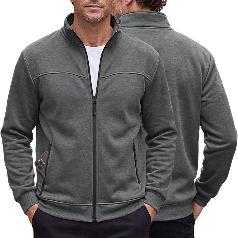 Men's Clothing Tops Jackets Coats Men's Autumn Winter Stand-Up Collar Fleece Lined Jacket with Zipper Side Pockets for Outdoor Casual Long Sleeve Sweater Coat