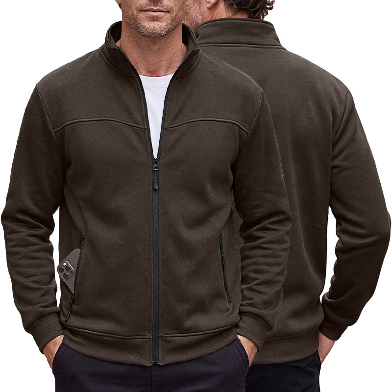 Men's Clothing Tops Jackets Coats Men's Autumn Winter Stand-Up Collar Fleece Lined Jacket with Zipper Side Pockets for Outdoor Casual Long Sleeve Sweater Coat