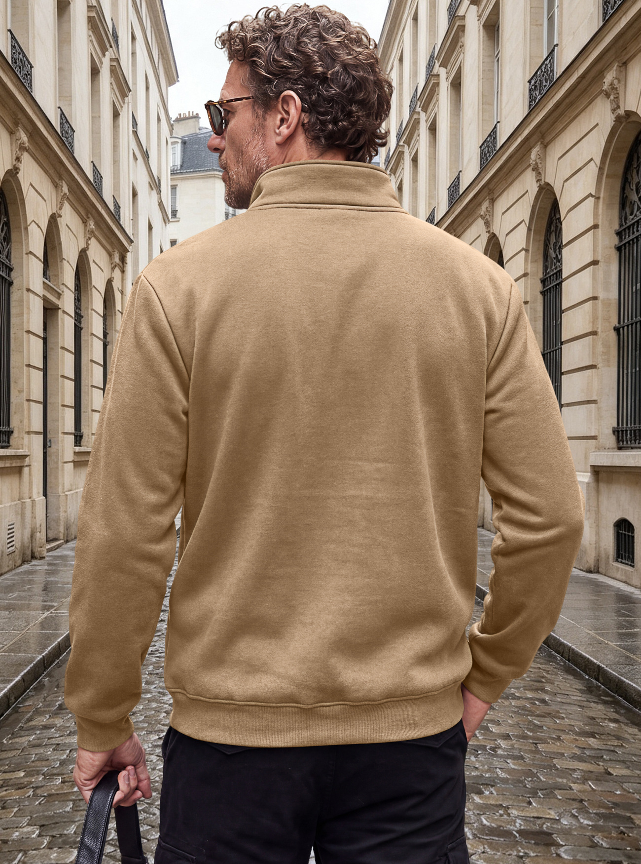 Men's Clothing Tops Jackets Coats Men's Autumn Winter Stand-Up Collar Fleece Lined Jacket with Zipper Side Pockets for Outdoor Casual Long Sleeve Sweater Coat