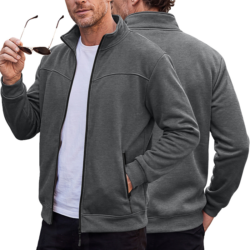 Men's Clothing Tops Jackets Coats Men's Autumn Winter Stand-Up Collar Fleece Lined Jacket with Zipper Side Pockets for Outdoor Casual Long Sleeve Sweater Coat