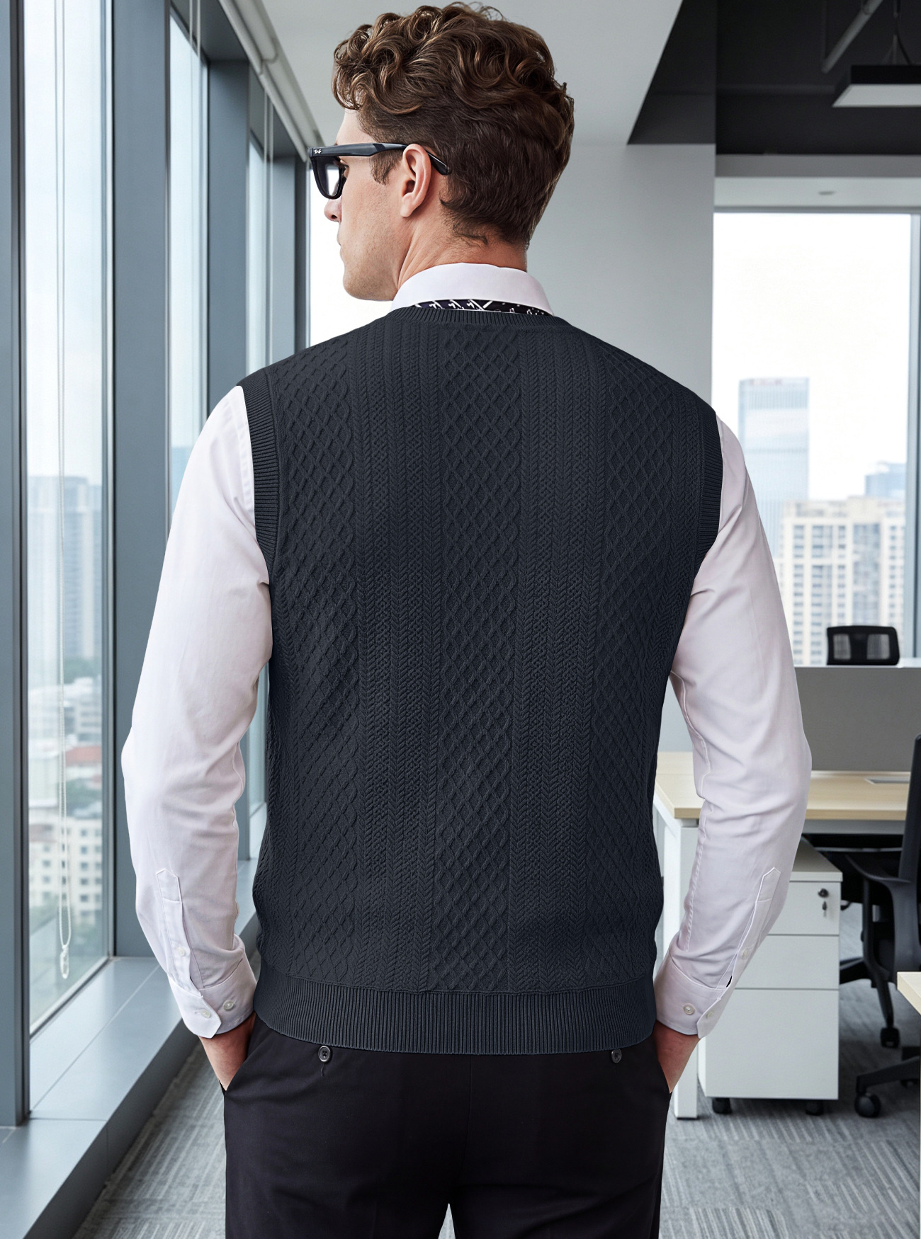 Men's Clothing Tops Tanks Camis Tank Tops Men's Heavyweight V-Neck Vest Textured Jacquard Sleeveless Knit Sweater Vintage Plus Size Casual Vest